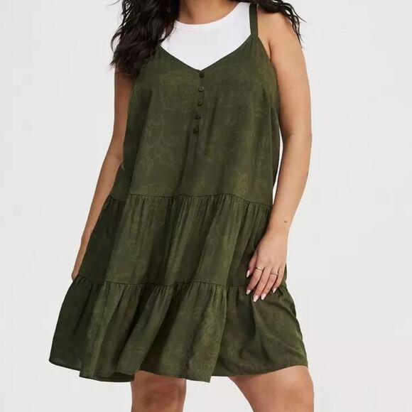 torrid Dresses & Skirts - Torrid Mini V-Neck Button-Up Dress Lovely Jaco Olive 3X Tropical Granola Coastal